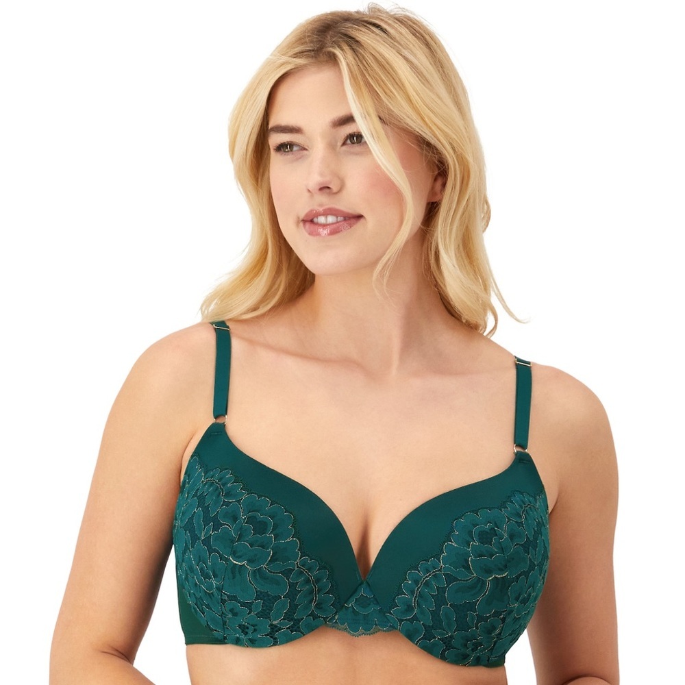 Maidenform Love the Lift Push Up Plunge Underwire‎ Bra Teal Rose Gold Lace 38D